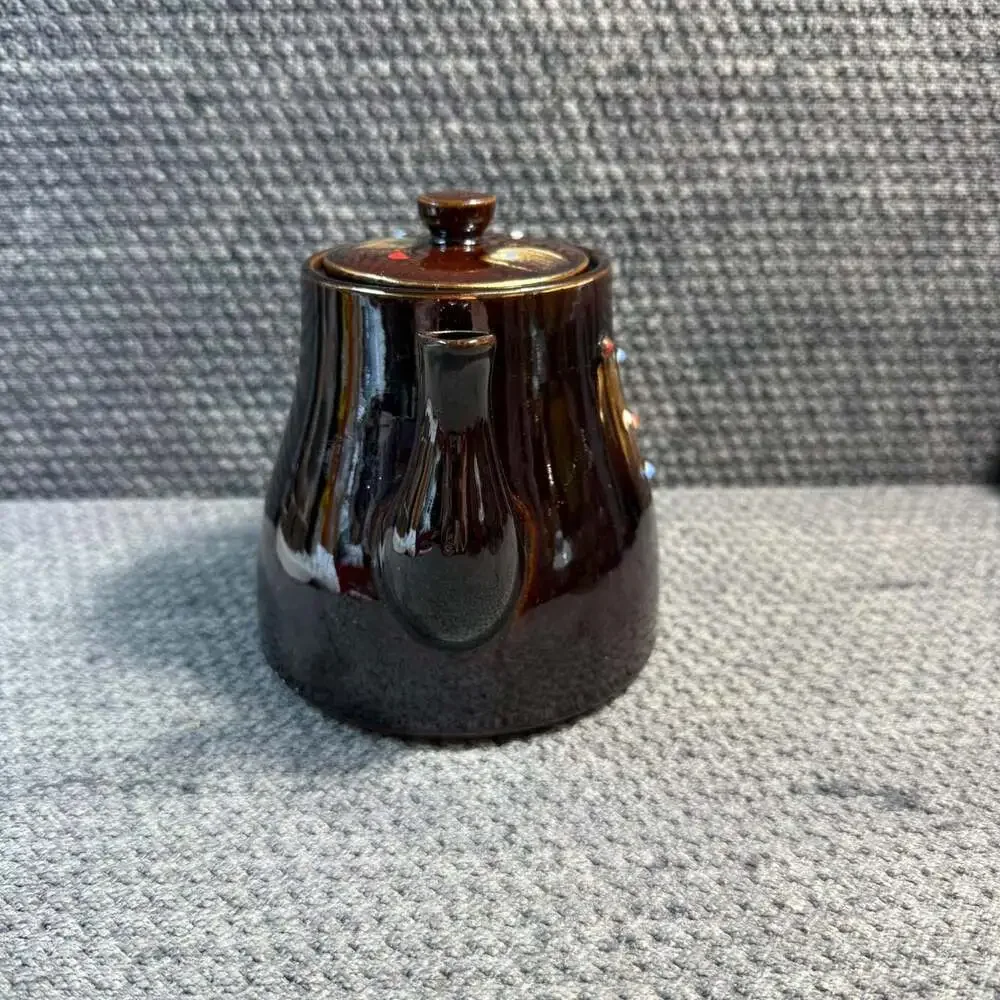 Vintage 1950's Tilso Japan Brown Handpainted Teapot Gold Metallic Rim Brown